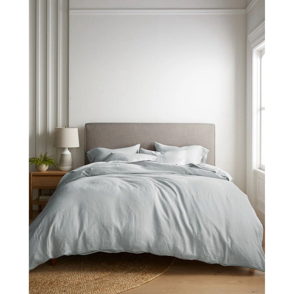 Quince European Linen Duvet Cover Set King Cal King Mist New $214 Retail